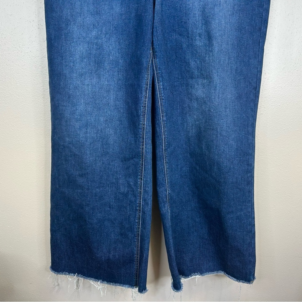 Oat New York Dark Blue Wide Leg Womens 16W Jeans High Rise Frayed Hem 2X 3X Plus - Picture 3 of 11